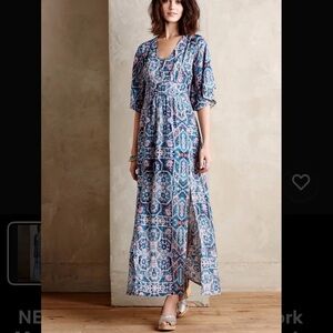 Anthropologie Maeve silk tile print maxi dress
